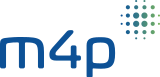 Kundenlogo in blauer Schrift auf grauweißem Hintergrund